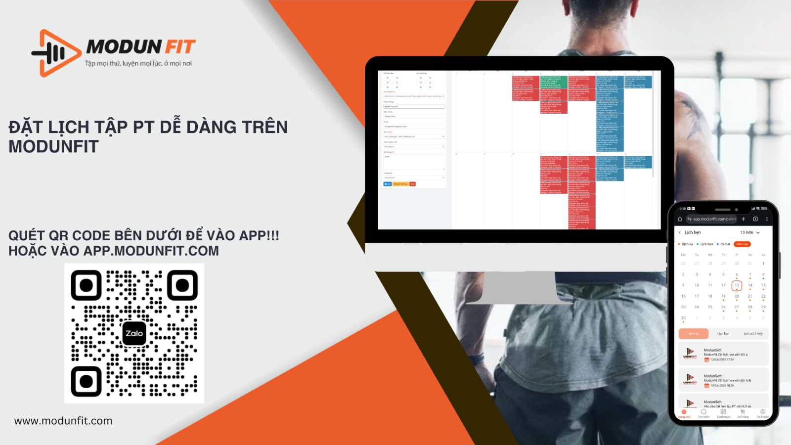 App Book lịch tập PT đơn giản với phần mềm Modun