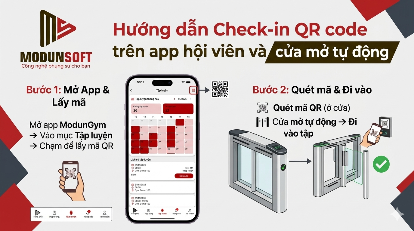 Hướng Dẫn Hội Viên Check-in Bằng QR Code Qua App Và Cổng Mở Tự Động