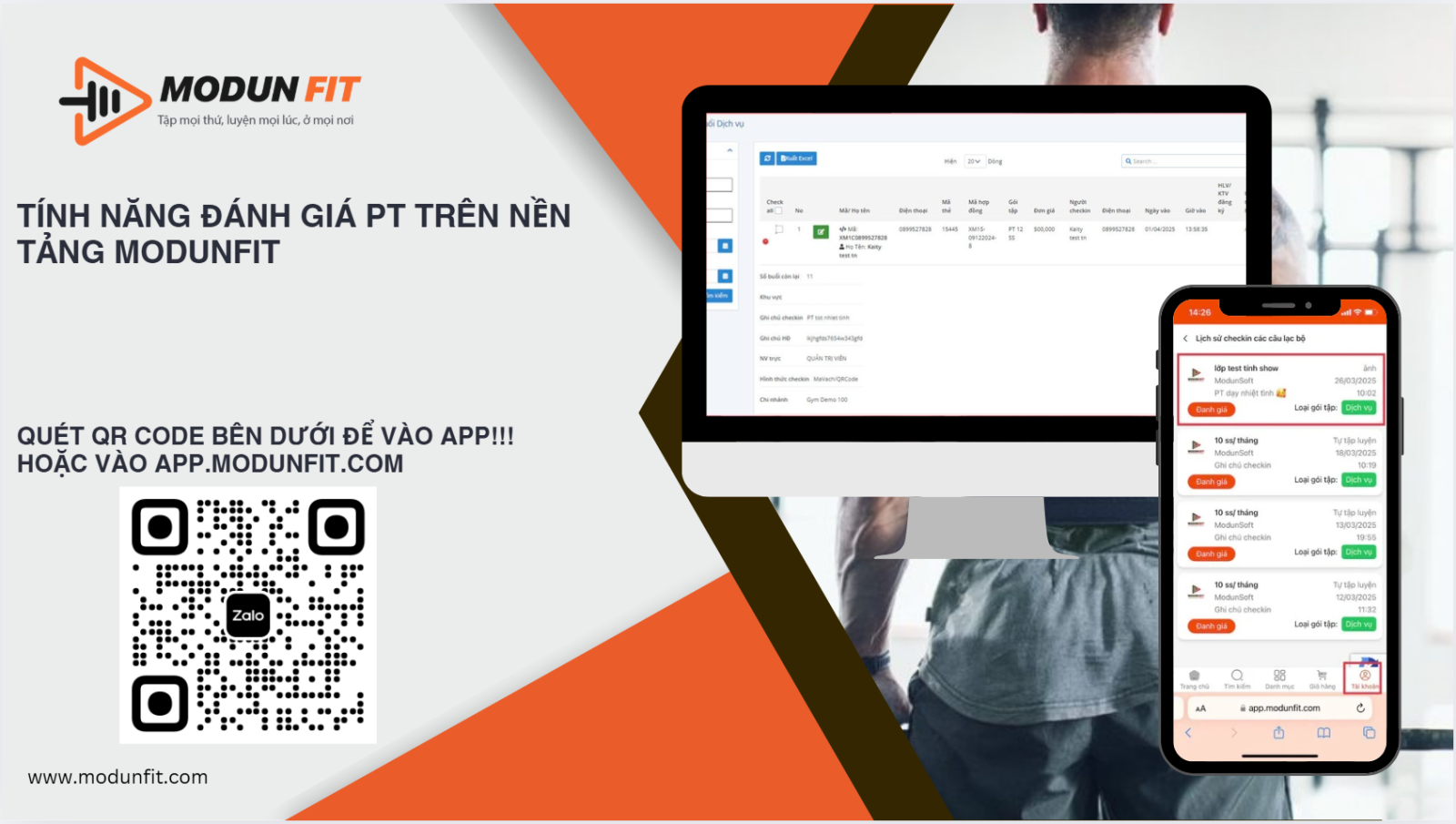 THÔNG BÁO TÍNH NĂNG ĐÁNH GIÁ PT TRÊN NỀN TẢNG MODUNFIT