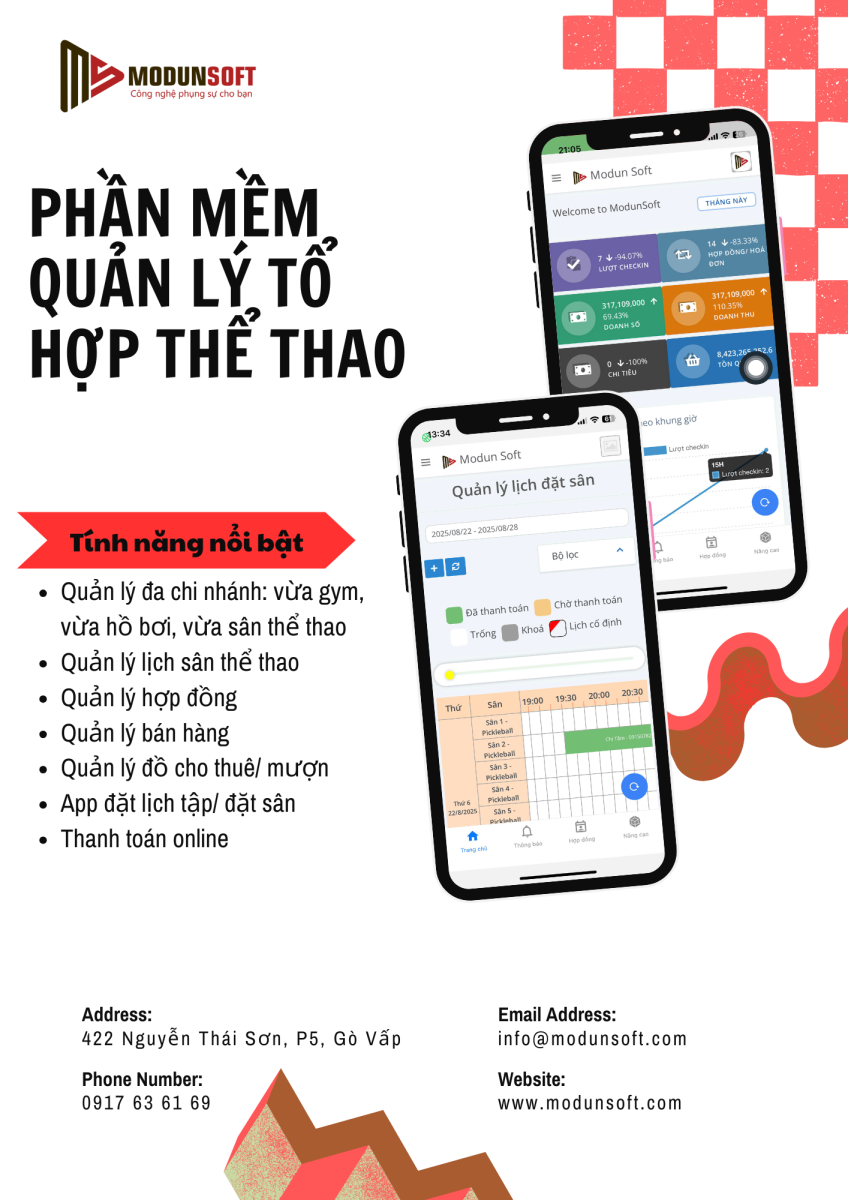 Phần mềm quản lý tổ hợp thể thao | Giải pháp Gym & Sân thể thao