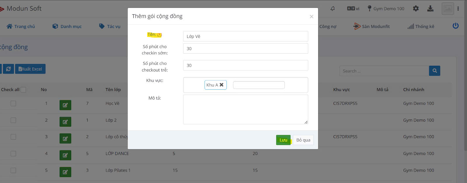 TÍNH NĂNG ĐẶT LỊCH LỚP CỘNG ĐỒNG TRONG PHẦN MỀM QUẢN LÝ GYM MODUN