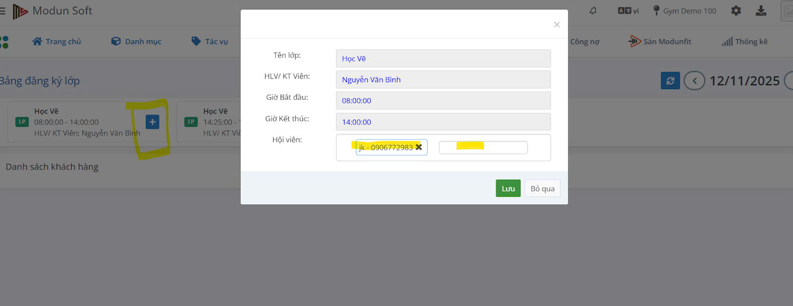 TÍNH NĂNG ĐẶT LỊCH LỚP CỘNG ĐỒNG TRONG PHẦN MỀM QUẢN LÝ GYM MODUN