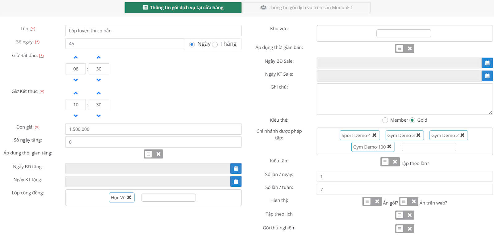 TÍNH NĂNG ĐẶT LỊCH LỚP CỘNG ĐỒNG TRONG PHẦN MỀM QUẢN LÝ GYM MODUN