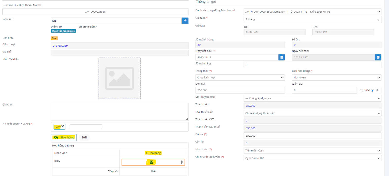 TÍNH NĂNG CHIA HOA HỒNG CỤ THỂ CHO NHIỀU NHÂN VIÊN KINH DOANH TRÊN HỢP ĐỒNG
