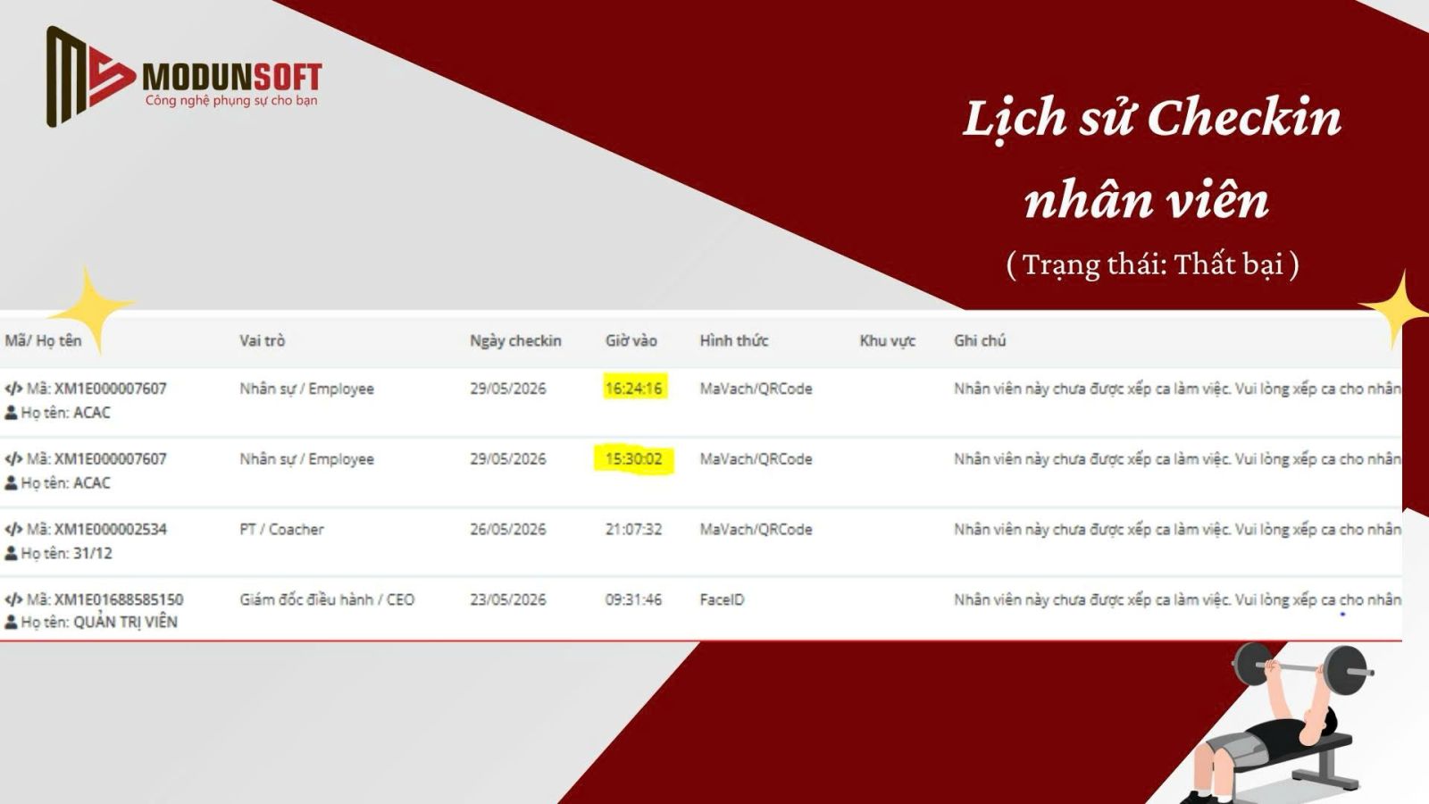 Tính Giờ Làm Nhân Viên Trên Phần Mềm Gym Modun Không Cần Xếp Ca