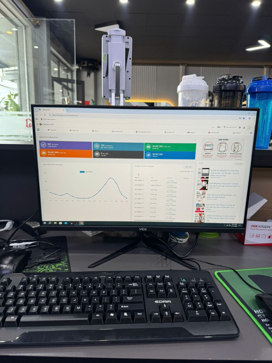 Modun triển khai phần mềm quản lý gym ModunGym, Máy chấm công checkin Face Id, và app hội viên, cho phòng tập Iron Gym Fitness tại Hà Nội.