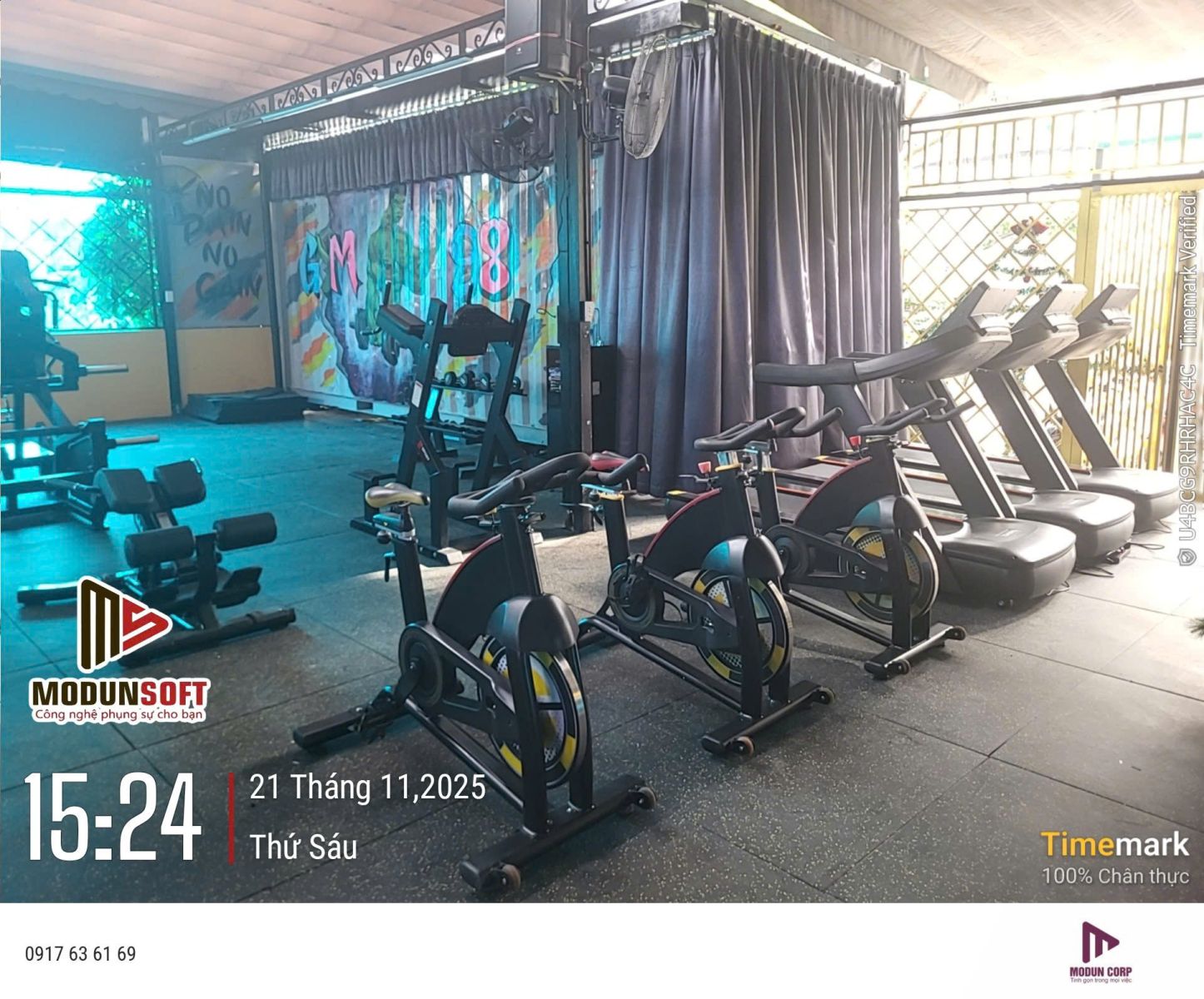 Modun triển khai phần mềm quản lý gym Modun, Máy chấm công Face Id, cửa khóa từ kiểm soát ra vào và app hội viên, cho phòng tập Gym 98 tại TP. HCM