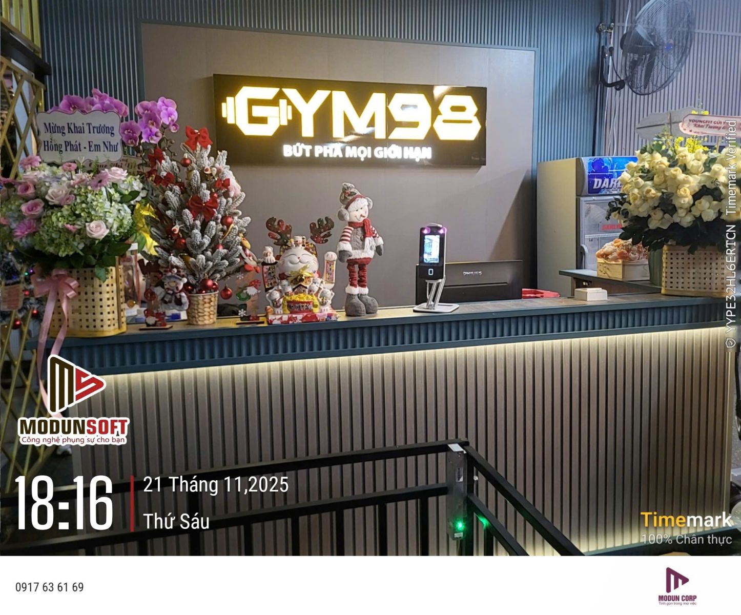 Modun triển khai phần mềm quản lý gym Modun, Máy chấm công Face Id, cửa khóa từ kiểm soát ra vào và app hội viên, cho phòng tập Gym 98 tại TP. HCM