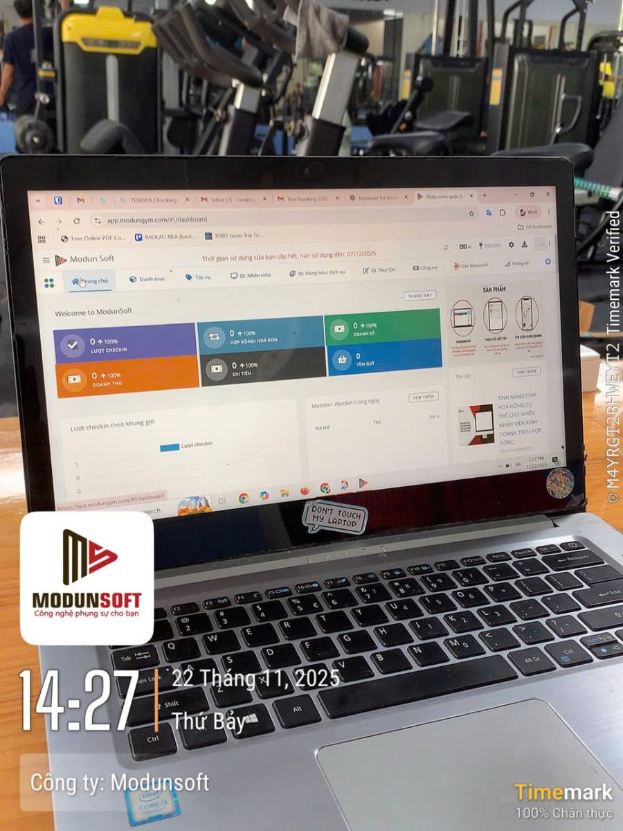Modun triển khai phần mềm quản lý gym Modun, Máy checkin Face Id, cửa khóa từ kiểm soát ra vào và app hội viên, cho phòng tập Tio Gym & Fitness tại Bến Cát