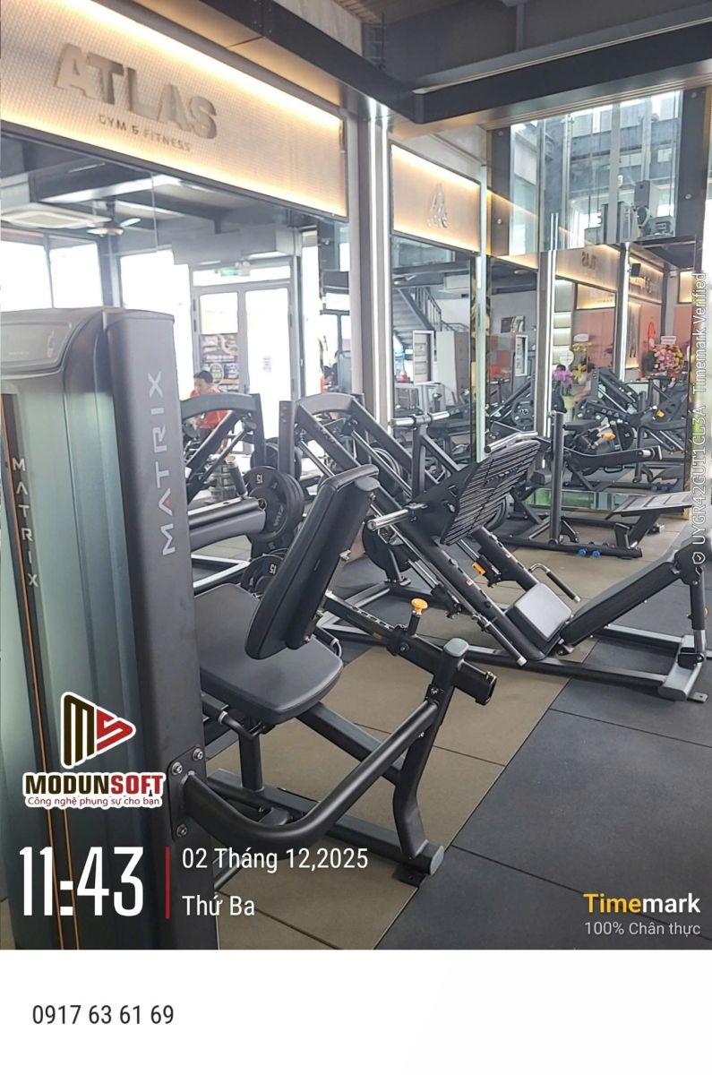 Modun triển khai phần mềm quản lý gym Modun, Máy chấm công Face Id, cổng flap kiểm soát ra vào và app hội viên, cho phòng tập Atlas Fitness tại Biên Hòa, Đồng Nai.