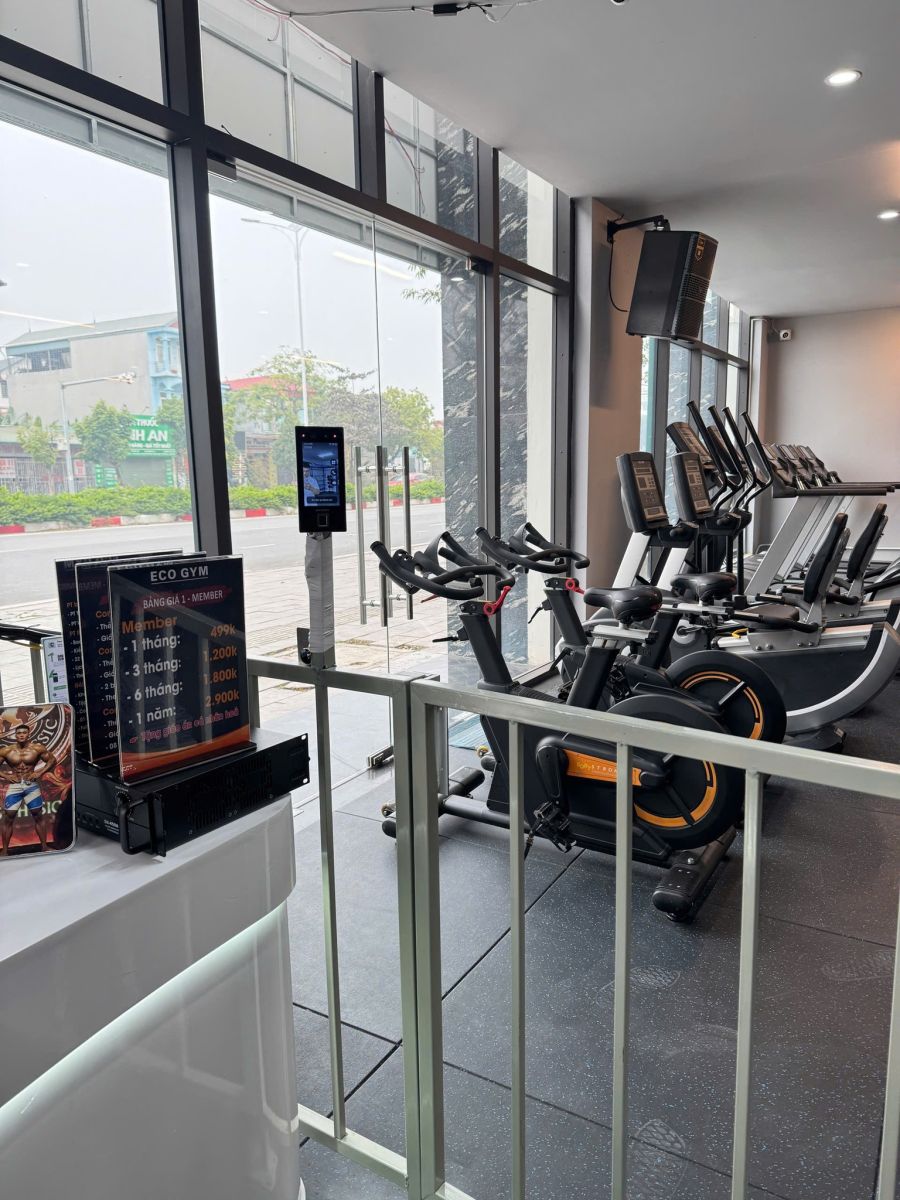 Modun triển khai phần mềm quản lý gym Modun, Máy chấm công Face Id, cửa khóa từ kiểm soát ra vào và app hội viên, cho phòng tập Eco Gym tại Vĩnh Phúc.