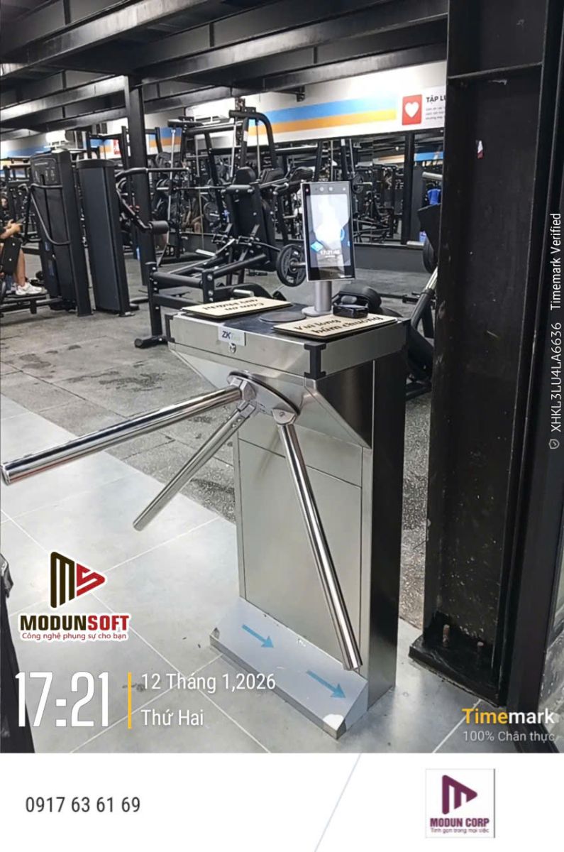 Modun triển khai phần mềm gym Modun, Máy chấm công Face Id, cổng tripod 3 chấu kiểm soát ra vào, và app hội viên, cho chi nhánh 31 phòng tập WaysStation Gym tại Quận 7, TP.HCM