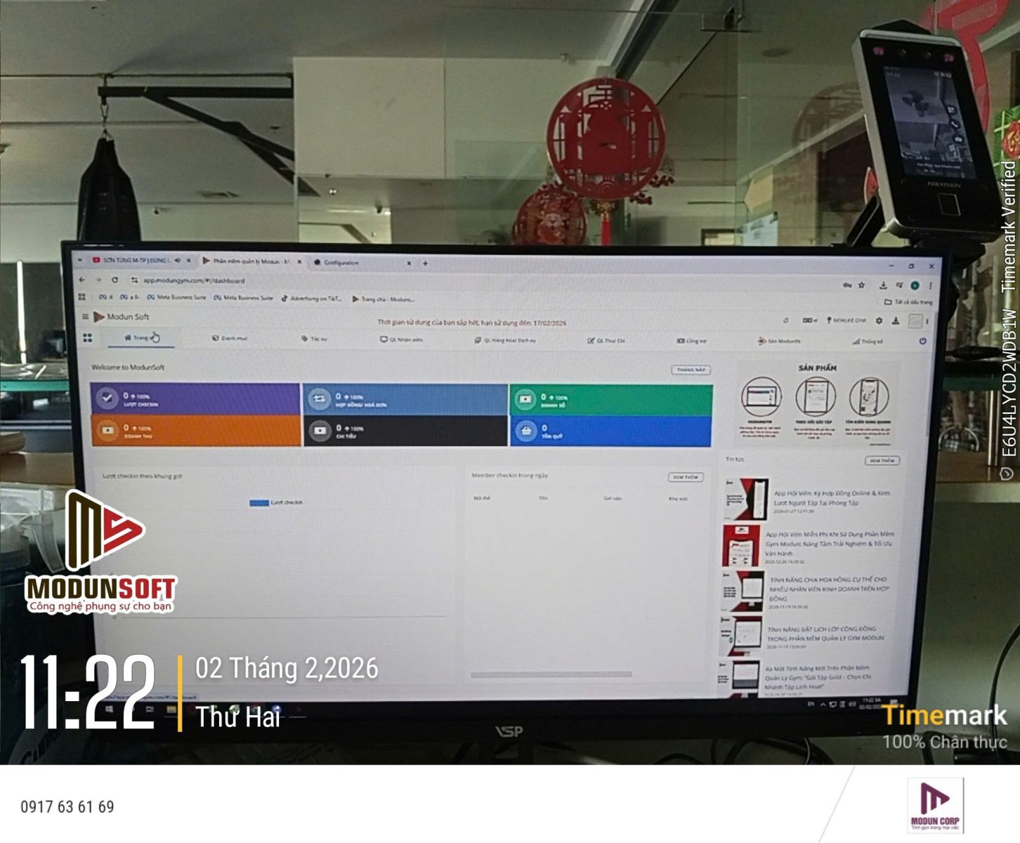Modun triển khai phần mềm quản lý gym ModunGym, Máy checkin Face Id và app hội viên, cho phòng tập Newlife Gym tại Quận 11, TP.HCM.