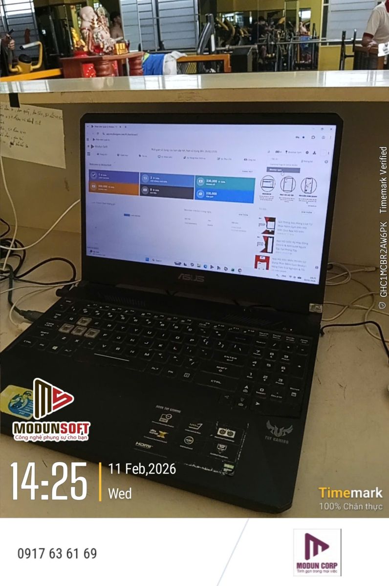 BLUESTAR GYM & YOGA phòng tập Bình Dương, triển khai phần mềm quản lý gym Modun kết hợp máy chấm công Face ID, cửa khóa lực từ kiểm soát ra vào và app hội viên