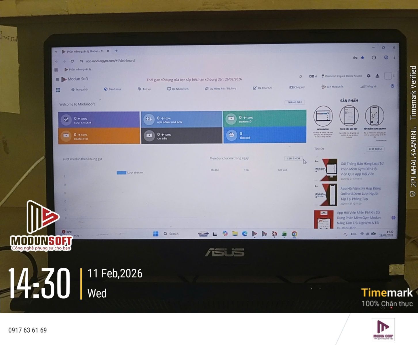 DIAMOND YOGA & DANCE phòng tập Bình Dương, triển khai phần mềm quản lý yoga kết hợp máy chấm công Face ID, cửa khóa lực từ kiểm soát ra vào và app hội viên