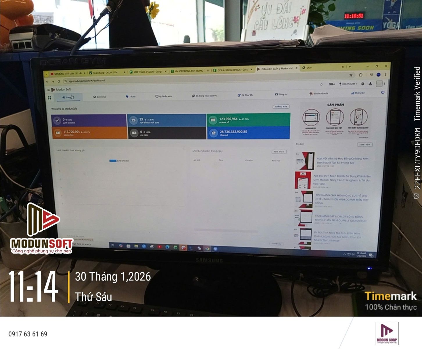 Ocean Gym phòng tập TP.HCM, triển khai phần mềm quản lý gym tại Gò Vấp, kết hợp máy chấm công Face ID kiểm soát ra vào và app hội viên, chuyển đổi số phòng tập.