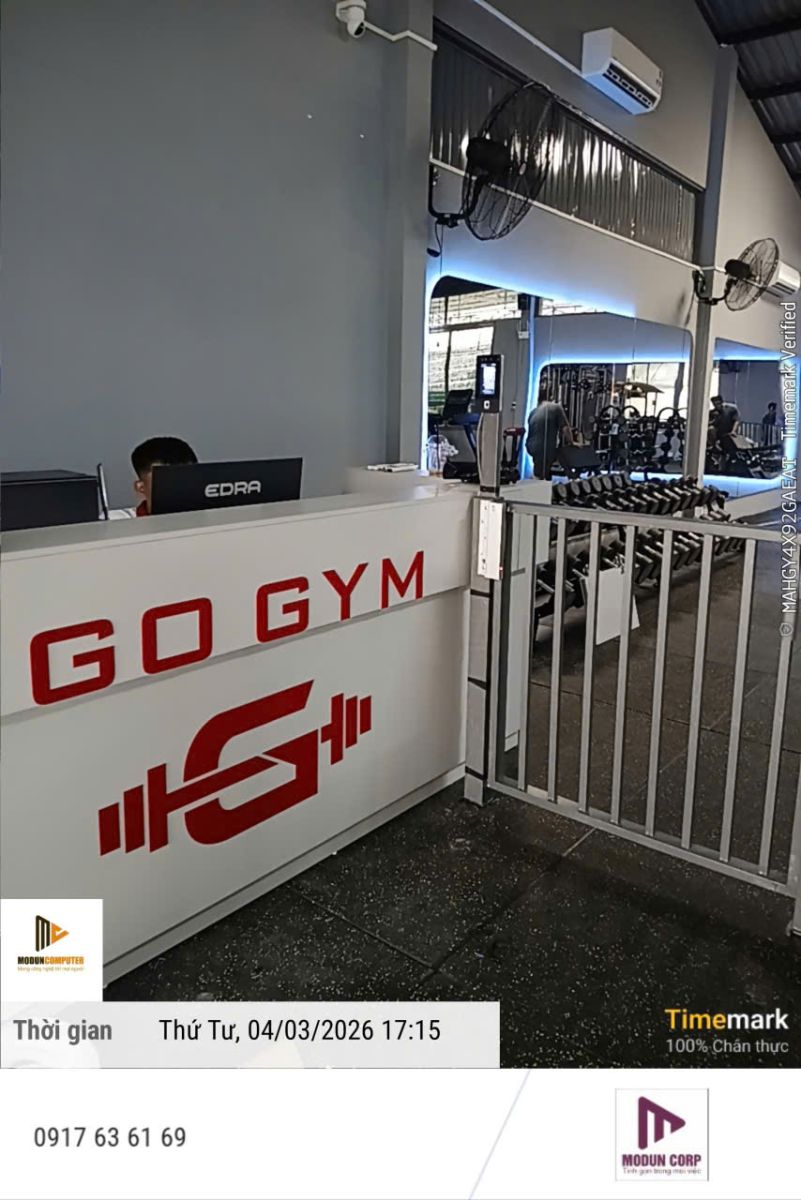 GO GYM 2 phòng tập Bình Khánh, triển khai phần mềm quản lý gym Modun kết hợp máy chấm công Face ID, cửa khóa lực từ kiểm soát ra vào và app hội viên