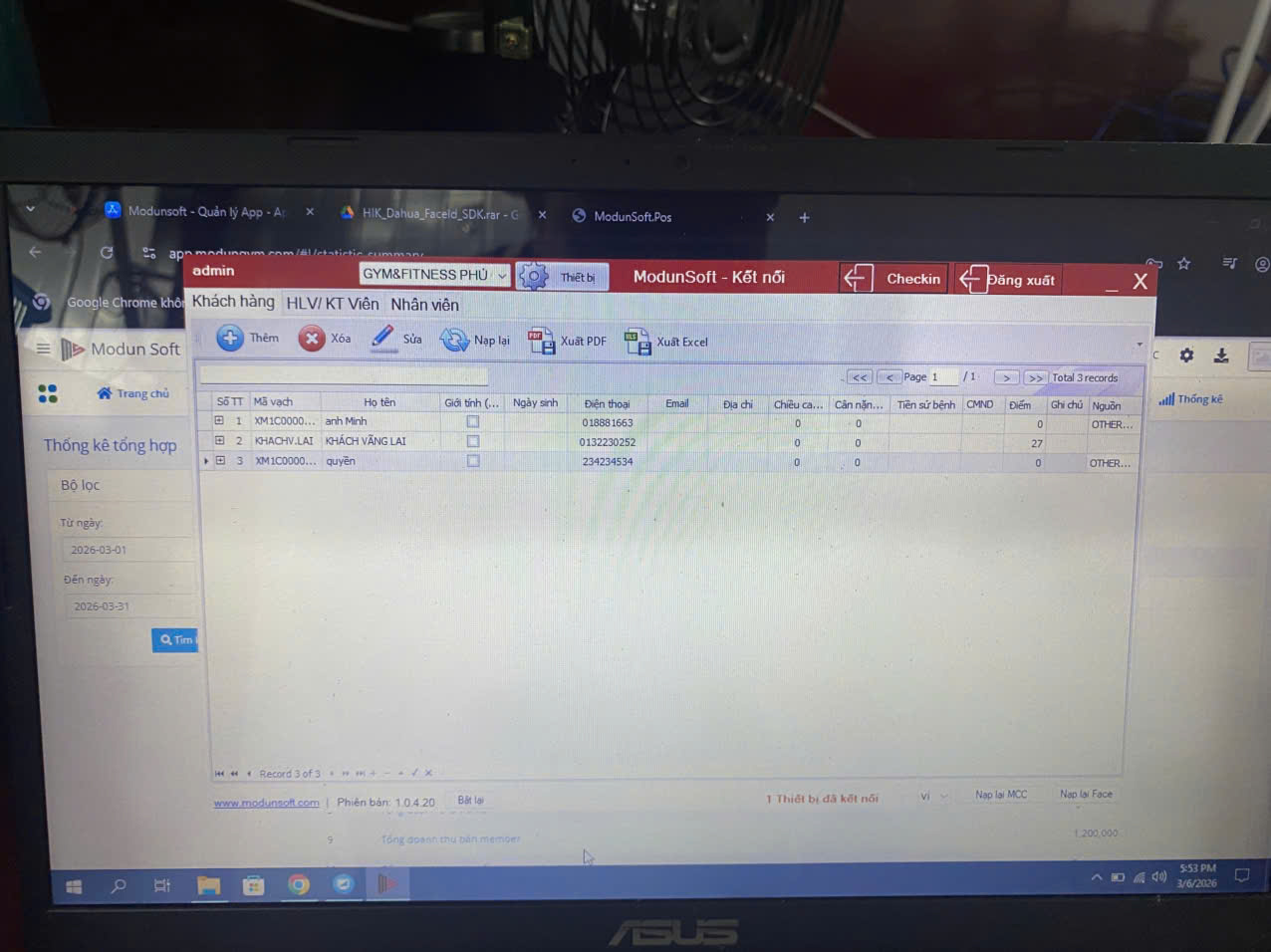 GYM & FITNESS PHÚ QUỐC phòng tập tại Kiên Giang, vừa chính thức triển khai phần mềm quản lý gym ModunGym kết hợp máy chấm công Face ID, và cửa khóa lực từ kiểm soát ra vào và app hội viên
