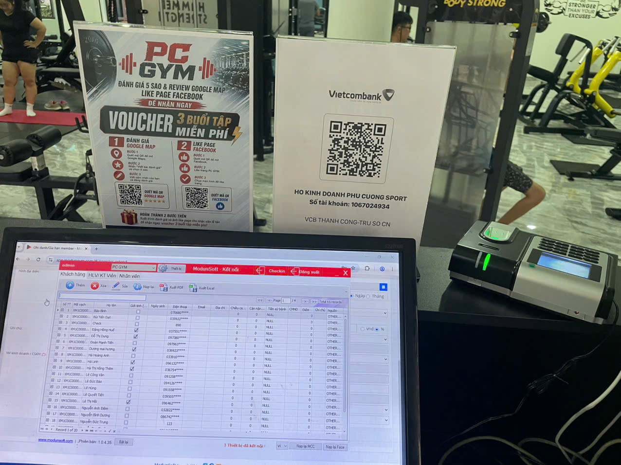 PC GYM phòng tập tại Hà Nội, vừa triển khai phần mềm quản lý phòng gym ModunGym kết hợp máy chấm công vân tay và app hội viên