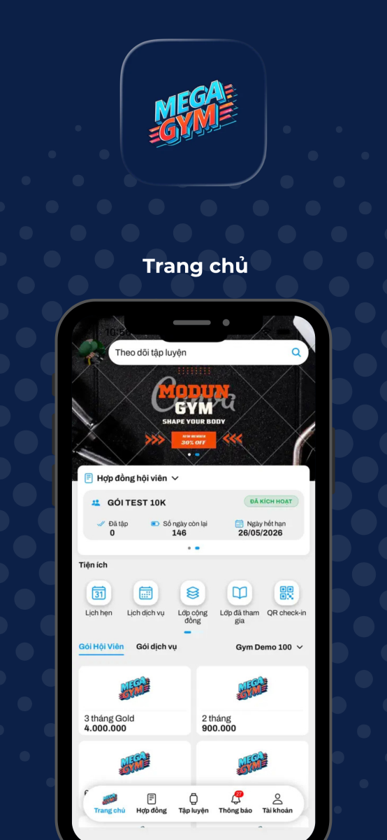 Hướng dẫn App hội viên Loyalty cho phòng tập Mega Gym